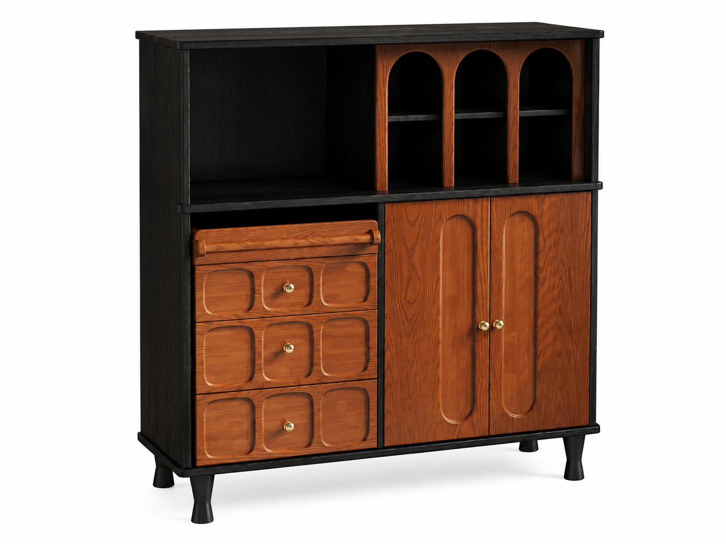 Mid Century Solid Wood Sideboard Cabinet Retro Buffet Storage Cabinet with Drawers and Doors for Dining Room Kitchen Living Room