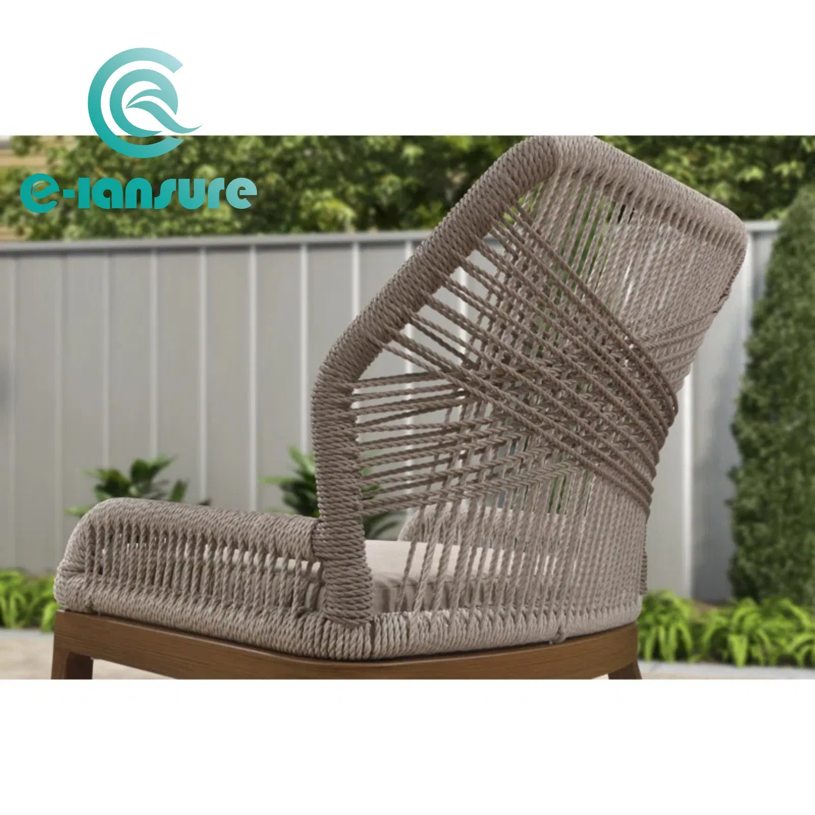 Nordic Style Hot Sale Outdoor Bar Furniture Wood Frame Woven Rope Counter Bar Stool with Waterproof Cushion for Hotel Cafe Restaurant