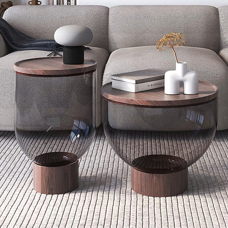 Simple Colored Glass Coffee Table with a Luxurious and High-End Feel Sofa Side Table