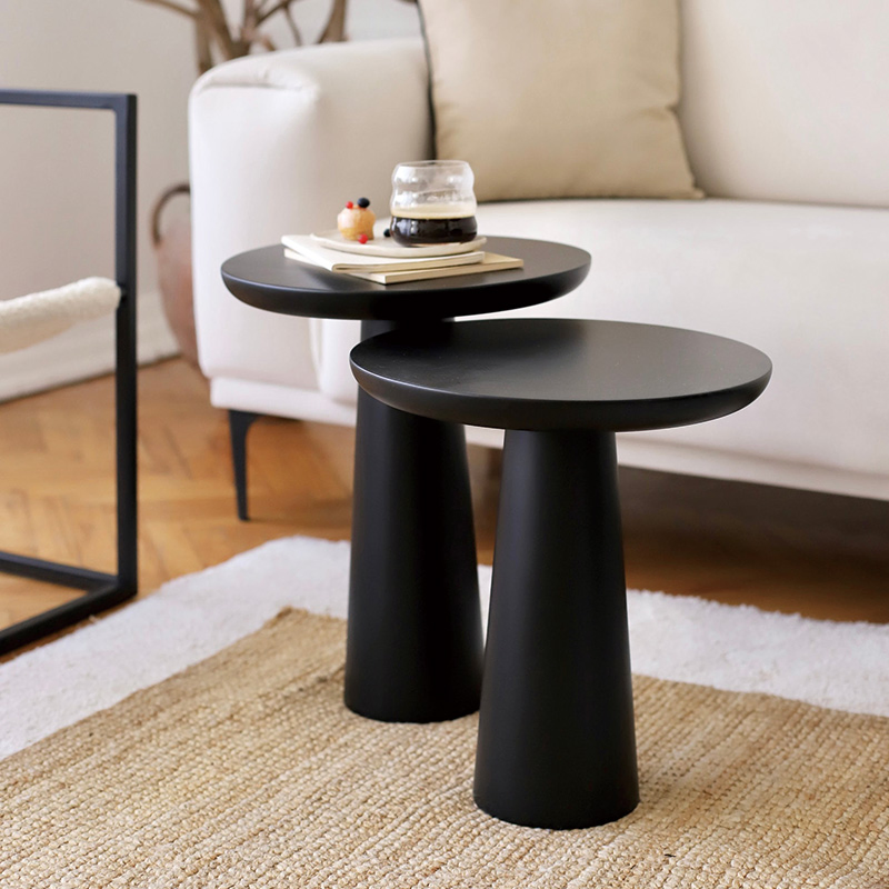 Modern Minimalist Solid Wood Round Side Table of 2 Pedestal End Table Small Accent Coffee Table for Living Room Sofa Bedside
