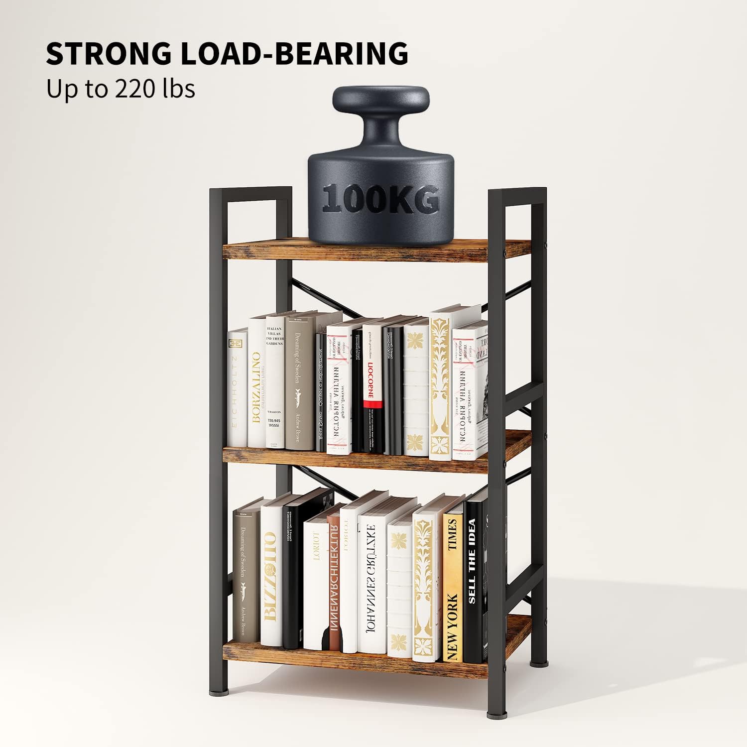 WIREKING 3 Tier Bookshelves Open Bookcase Freestanding Storage Shelve Rack Free Standing Storage Shelving Unit for Bedroom