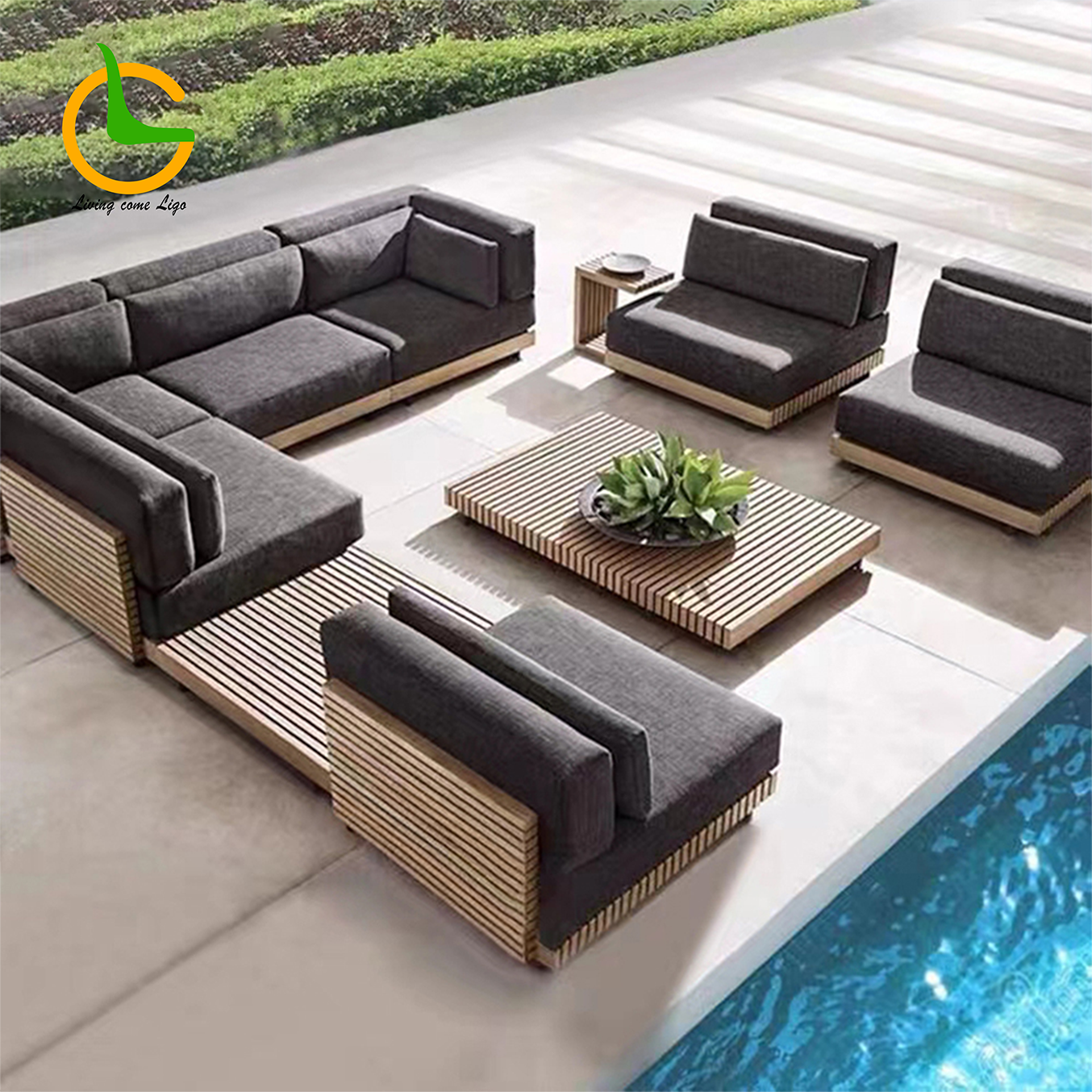 Premium Teak Wood Outdoor Sofa Set Weather Resistant Garden Lounge Furniture For Patio Courtyard Hotel Park