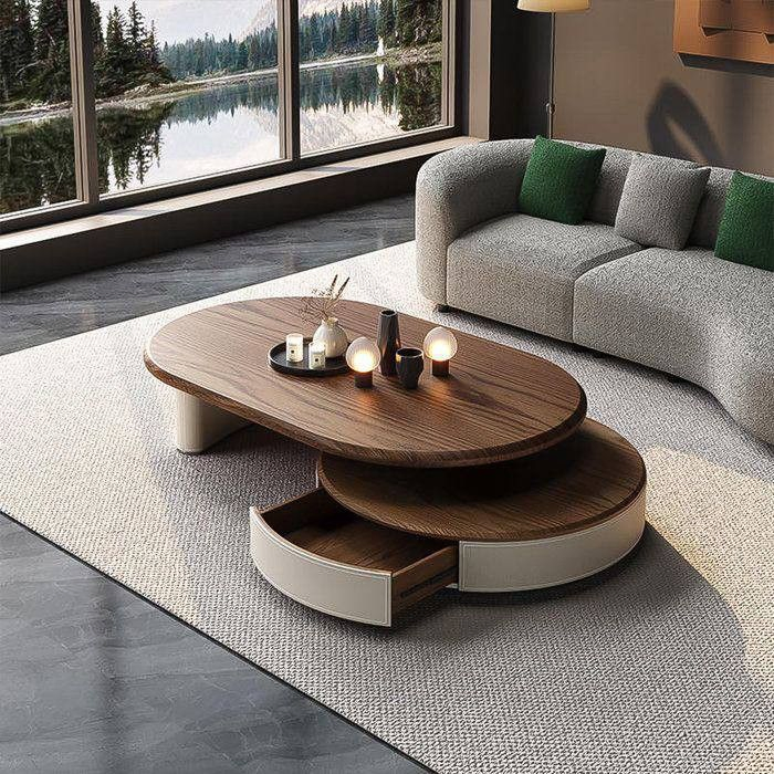 Luxury Oak Wood Living Room Coffee Table with High-End Finish