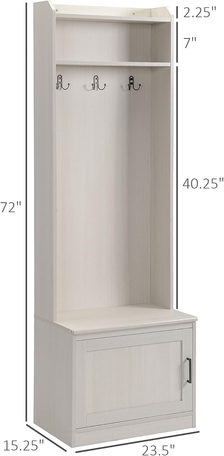 Rustic Wood Entryway Narrow Hall Tree Coat Rack Shoe Storage Bench with Shelves and Hooks for Hallway Mudroom Use