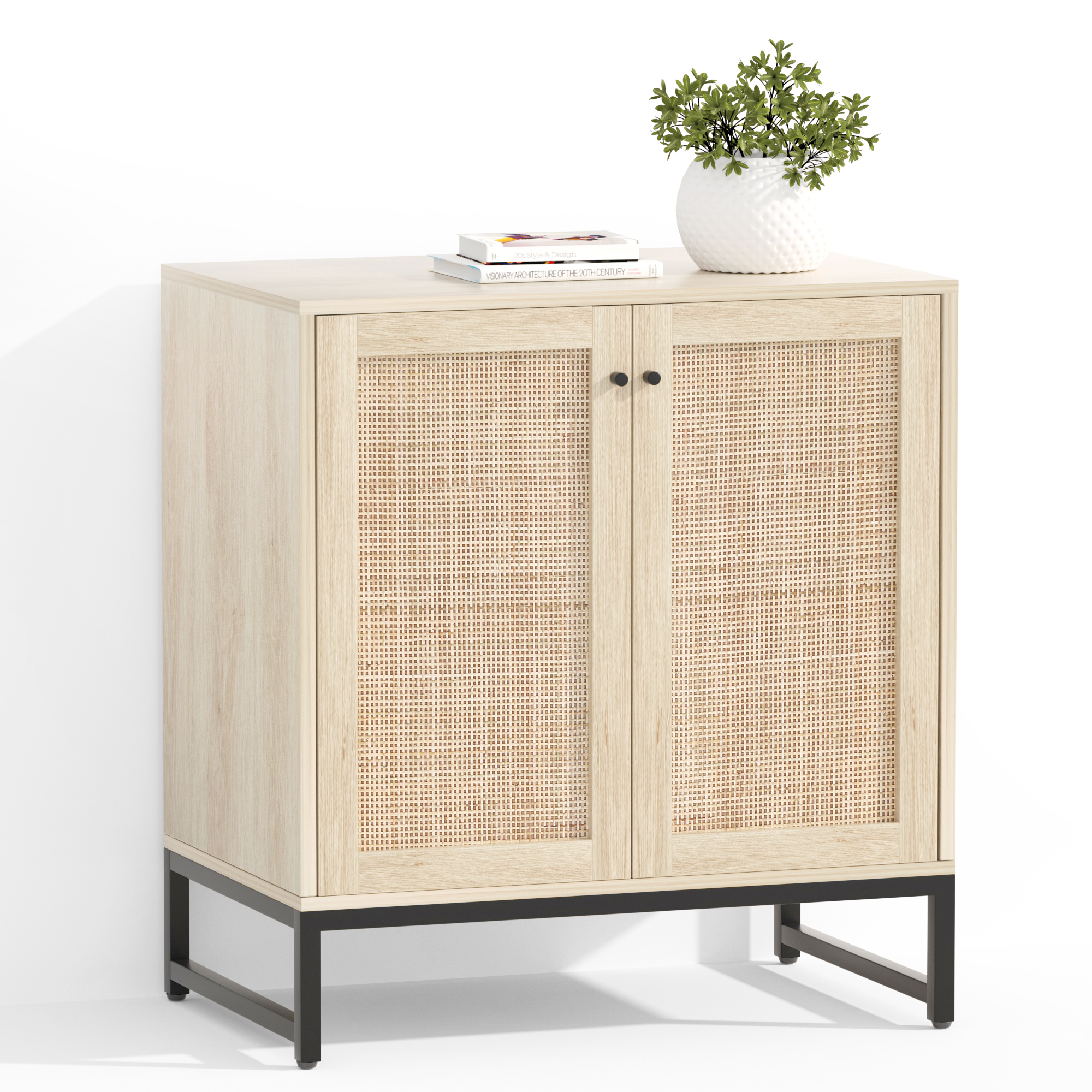 Wooden Rattan Kitchen Sideboard Buffet with Metal Legs Modern Large Storage Cabinet As Perfect Decoration for Home