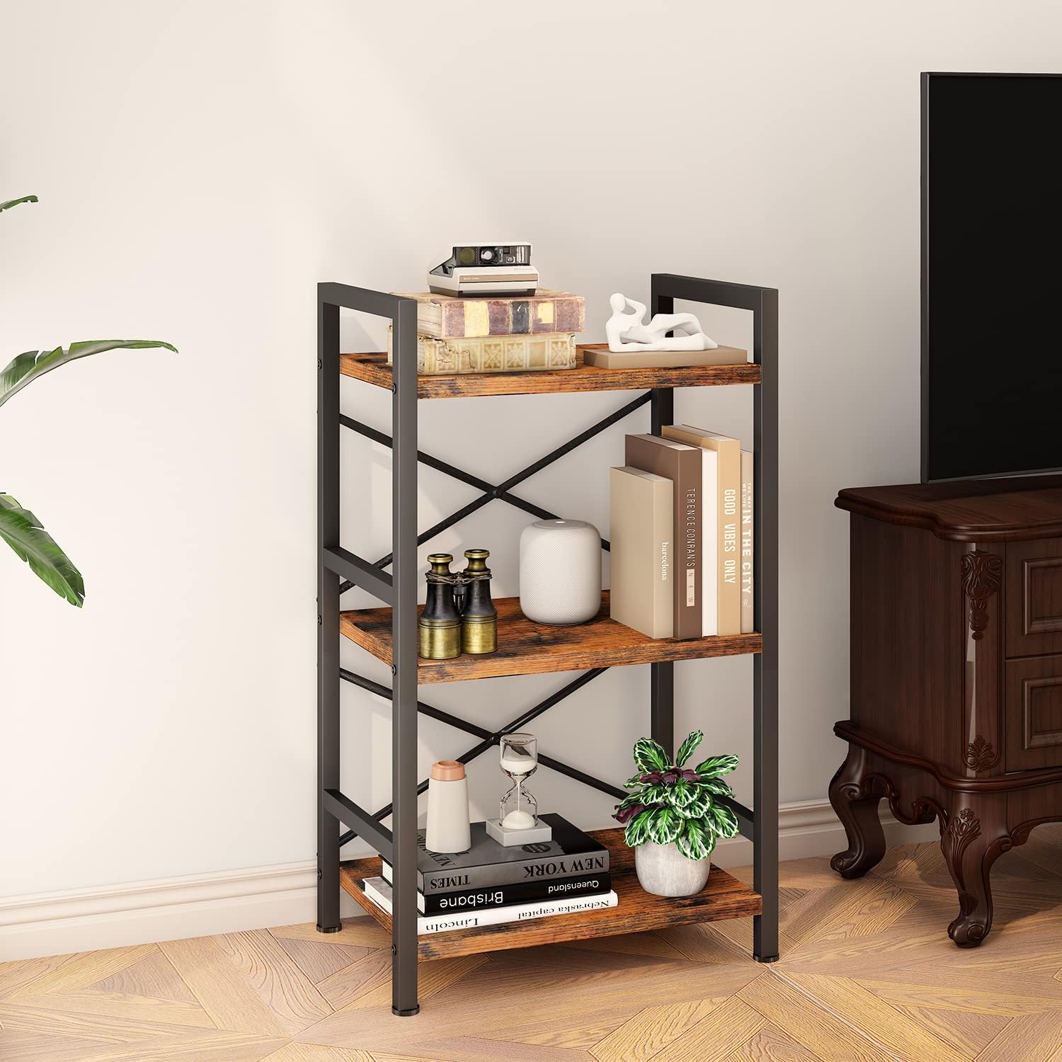 WIREKING 3 Tier Bookshelves Open Bookcase Freestanding Storage Shelve Rack Free Standing Storage Shelving Unit for Bedroom