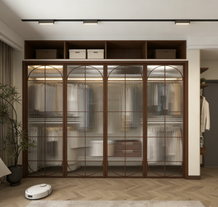 Walk in Closet Wooden Wardrobe Complete Set With Hanging Rods Shoe Racks Drawer Organizers and Tie Compartments for Large Spaces