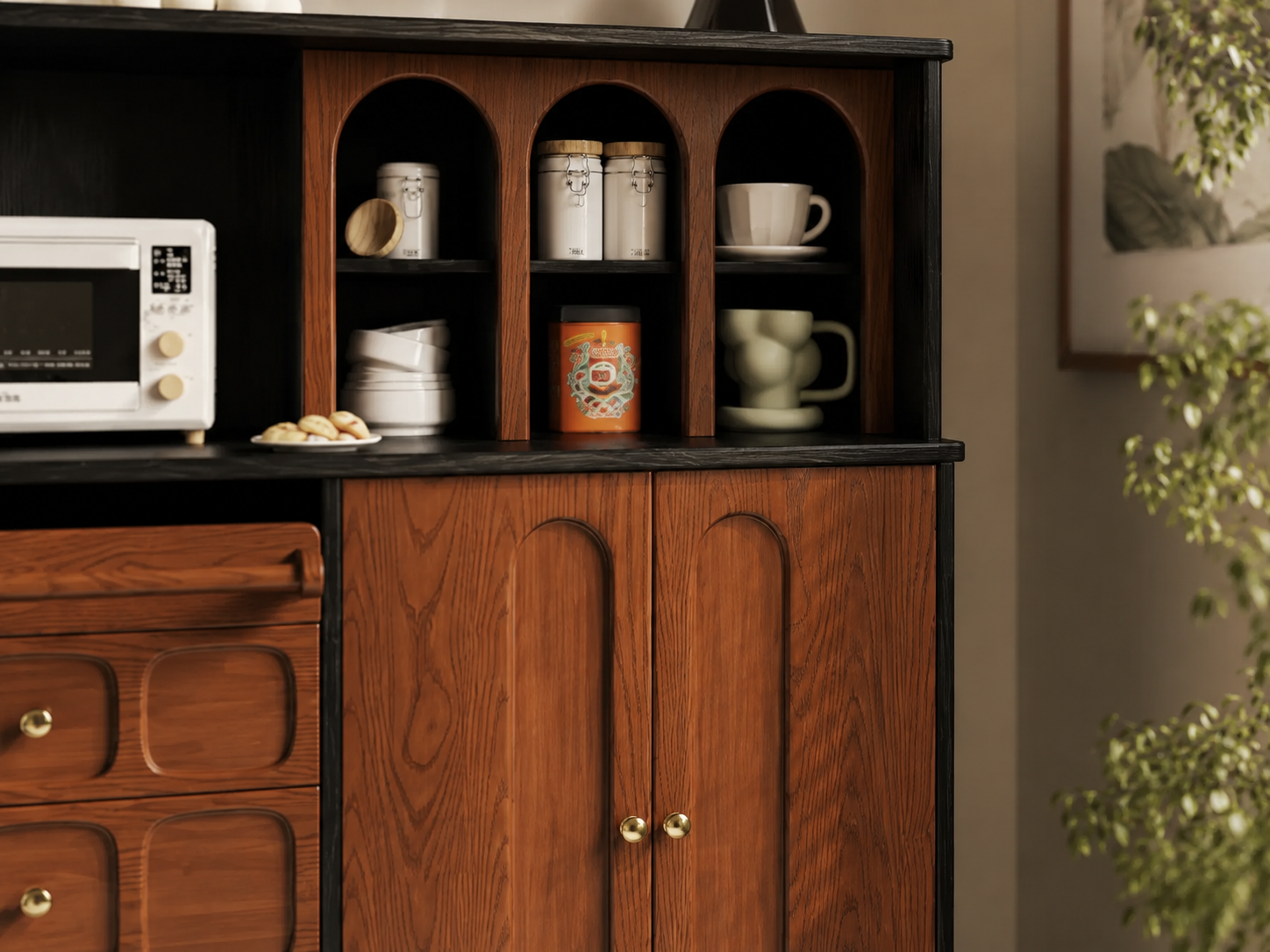 Mid Century Solid Wood Sideboard Cabinet Retro Buffet Storage Cabinet with Drawers and Doors for Dining Room Kitchen Living Room