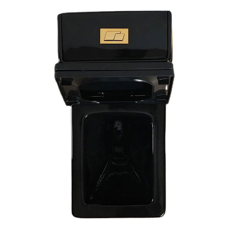 Modern Luxury Black Gold Line Ceramic Square Shape Floor Mounted Water Closet WC Bathroom Multicolor One Piece Toilet Commode