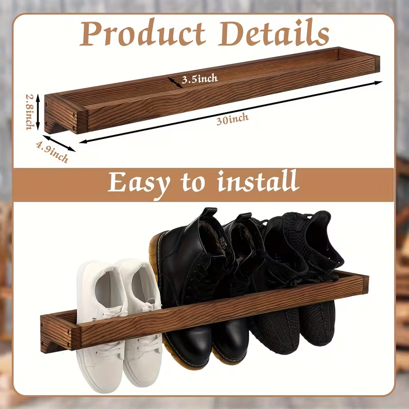 4pcs Rustic Wood Wall Hanging Shoe Rack Space Saving For Mudroom, Entryway, Closet wooden shoe cabinet wall shoe rack