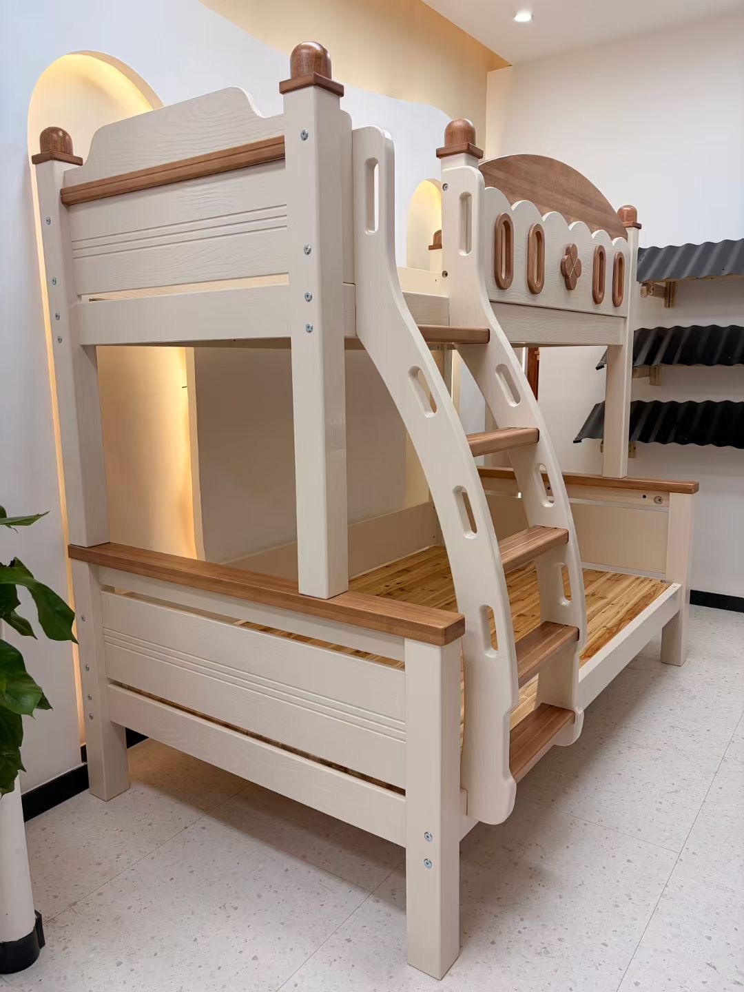 Colorful Series Solid Wood Children Bunk Bed Kids Bedroom Furniture with Safety Guardrail and Ladder