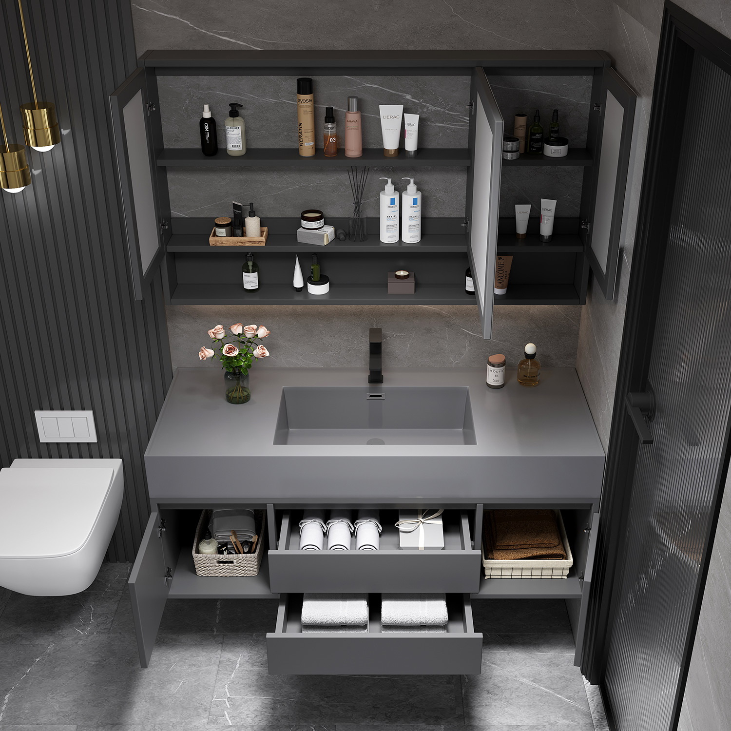 Europe Style Modern Bathroom Vanity Cabinets Factory Wholesale Cheap Wooden Cabinets With 2 Drawers And Storage Space