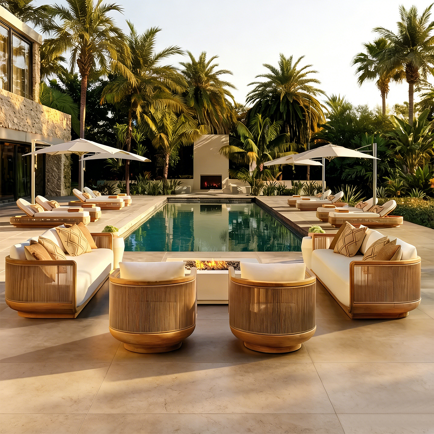 Nordic Outdoor Furniture Modern Teak Modular Sectional Sofa Set Solid Wood L-shaped Balcony Garden Sofa Hotel Villa Waterproof