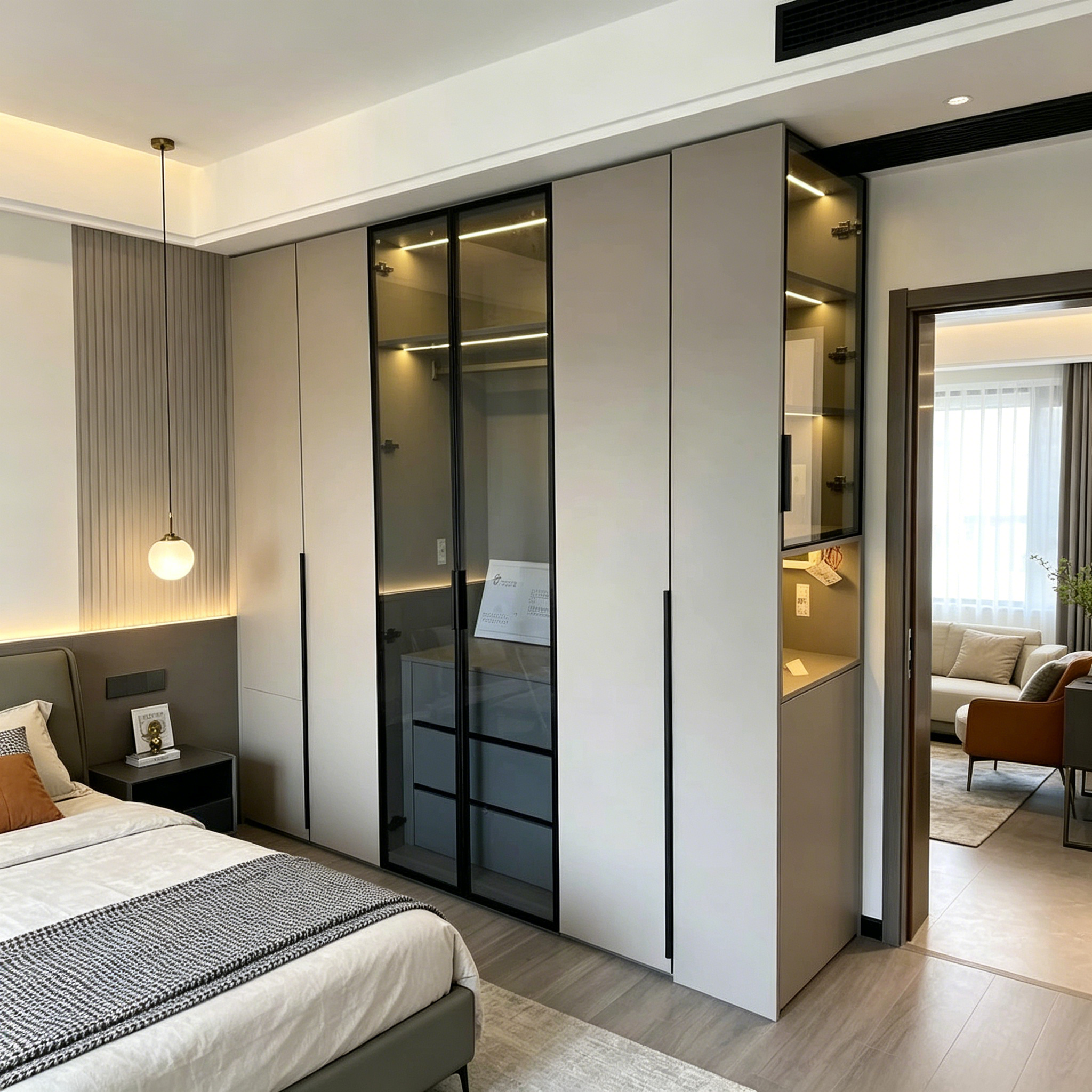 Factory Direct Home Luxury Custom Solid Wood Freestanding Adjustable Eco-Friendly Wardrobe Door European Modern Style Large