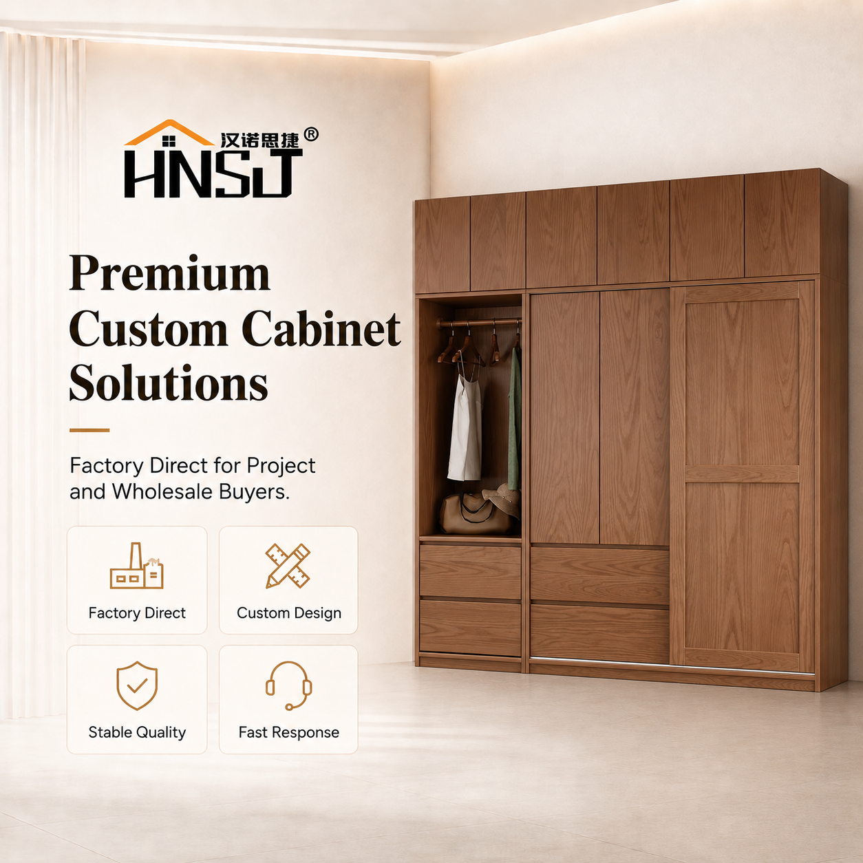Modern Custom-Made Wood Bedroom Furniture and Wardrobes Freestanding with Adjustable Doors for Home Hotel or Villa
