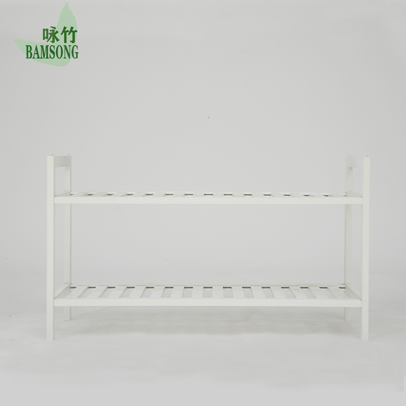 Modern 2 Tier White Bamboo Shoe Rack a Stackable Space Saving Shoe Organizer for Entryway Hallway Mudroom and Small Apartment