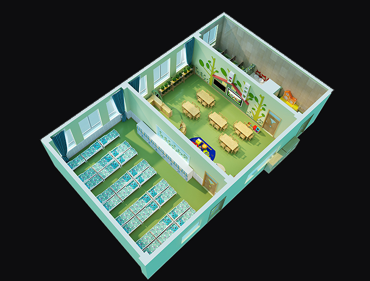 Field Theme Light Blue Wooden Small Class Kindergarten Kids Bedroom Room Furniture Beds