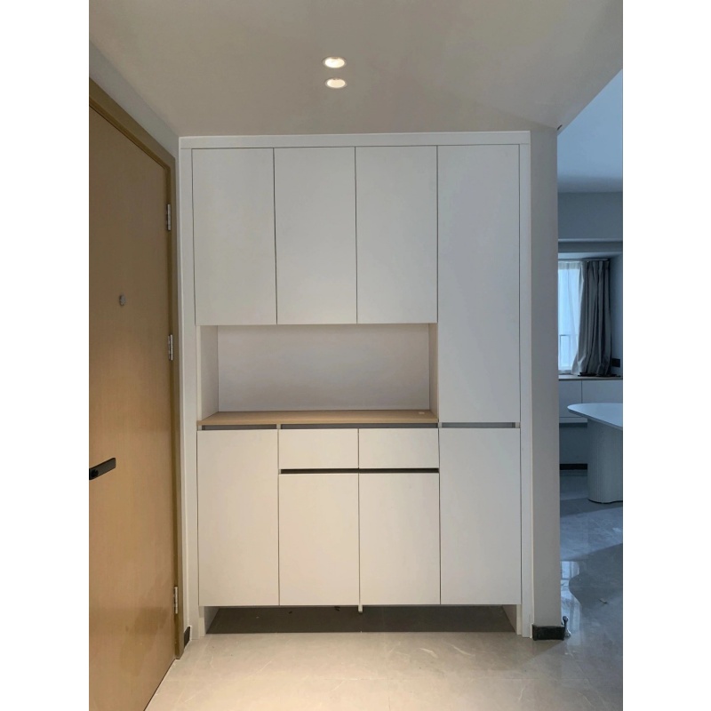 Modern Minimalist Entryway Cabinet Set Custom Built-in Mudroom Organizer LED Lighting Large Capacity Hallway Shoe Storage
