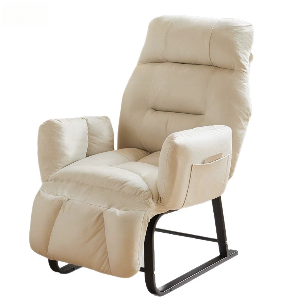 Beige High Back Adjustable Padded Reclining Accent Chair With Side Pocket