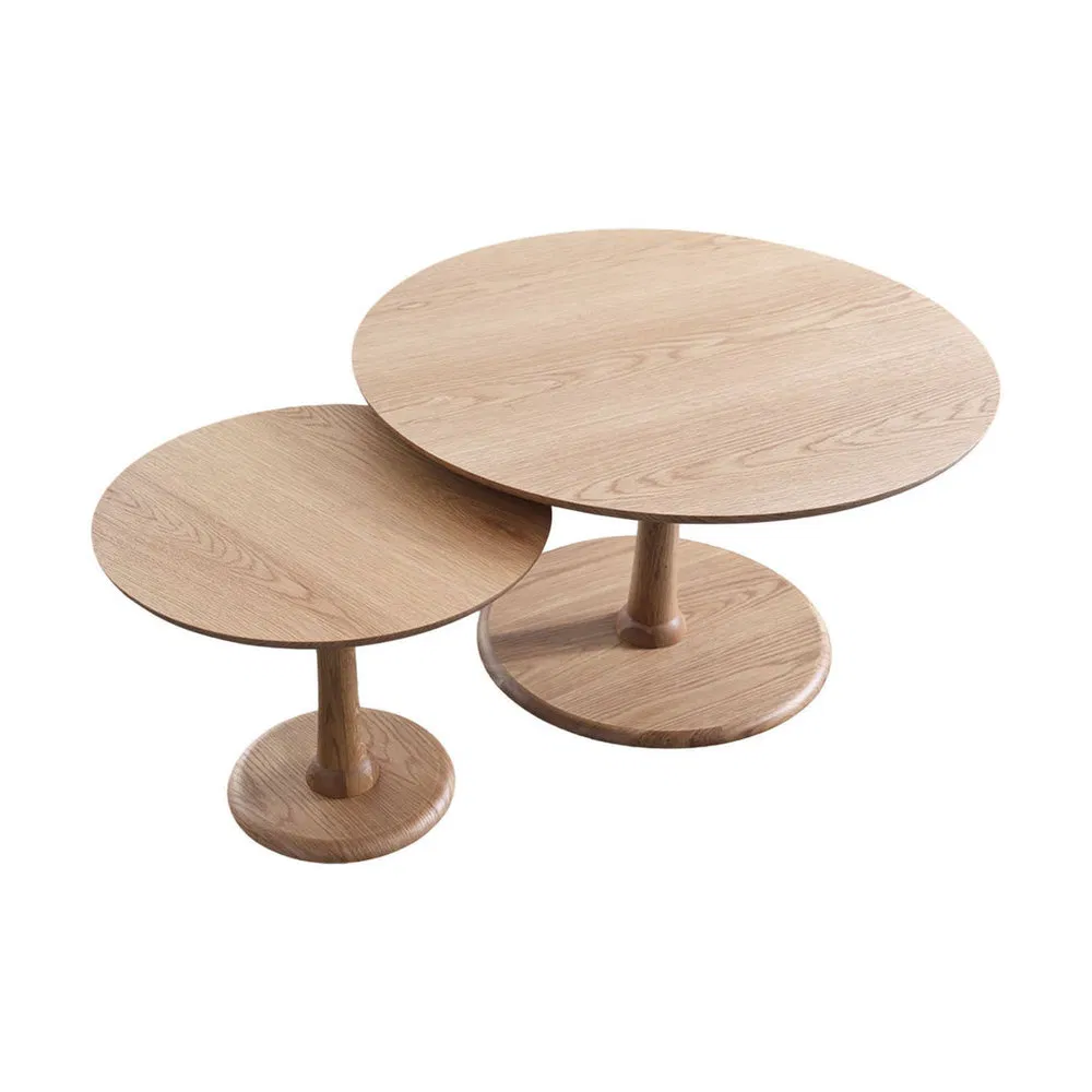 Set of 2 Round Solid Wood Nesting Coffee Tables Nordic Minimalist Living Room Side End Table