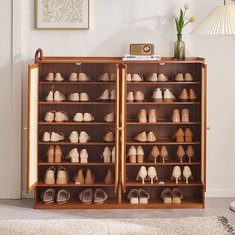 Eco-Conscious Moso Bamboo Shoe Cabinet Ventilated Rattan Woven Doors High Capacity Footwear Storage for Mudroom and Entryway