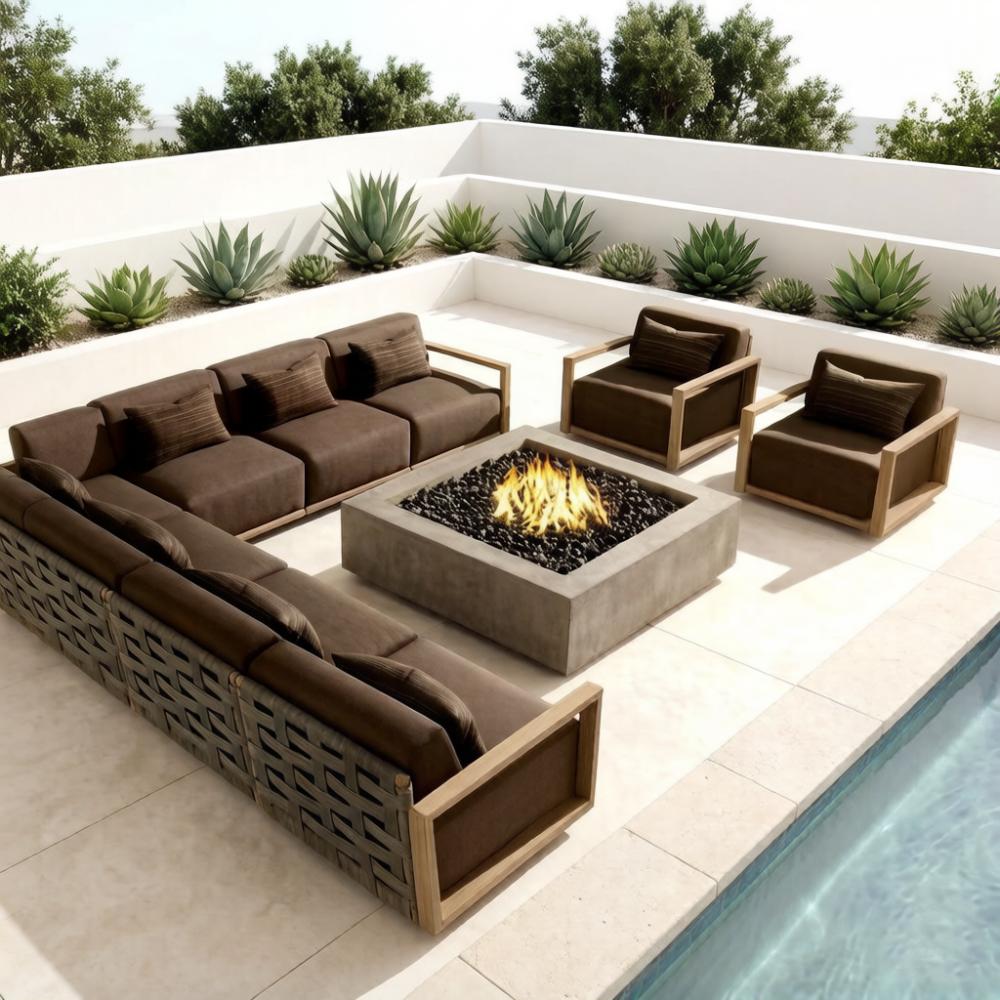 Customized Outdoor Solid Wood Furniture Combination Villa, Courtyard, Garden Leisure Designer Rope High-end Burmese Teak Sofa