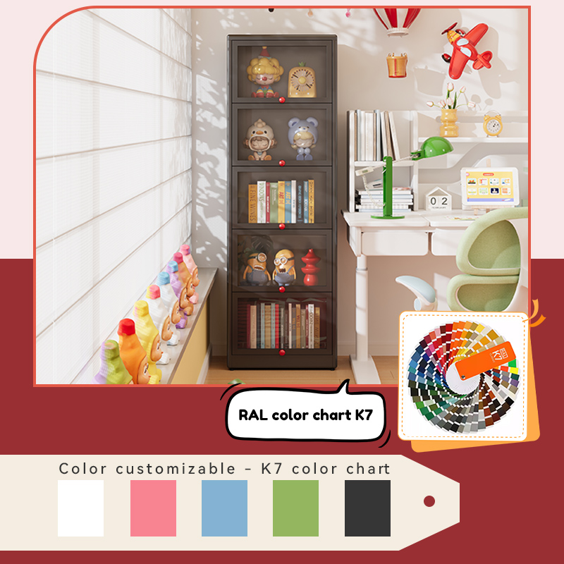 Home Storage Cabinet Steel Bookcase Living Room Multi-layer Iron Bookcase Black Bookshelf With Glass Doors And Drawers