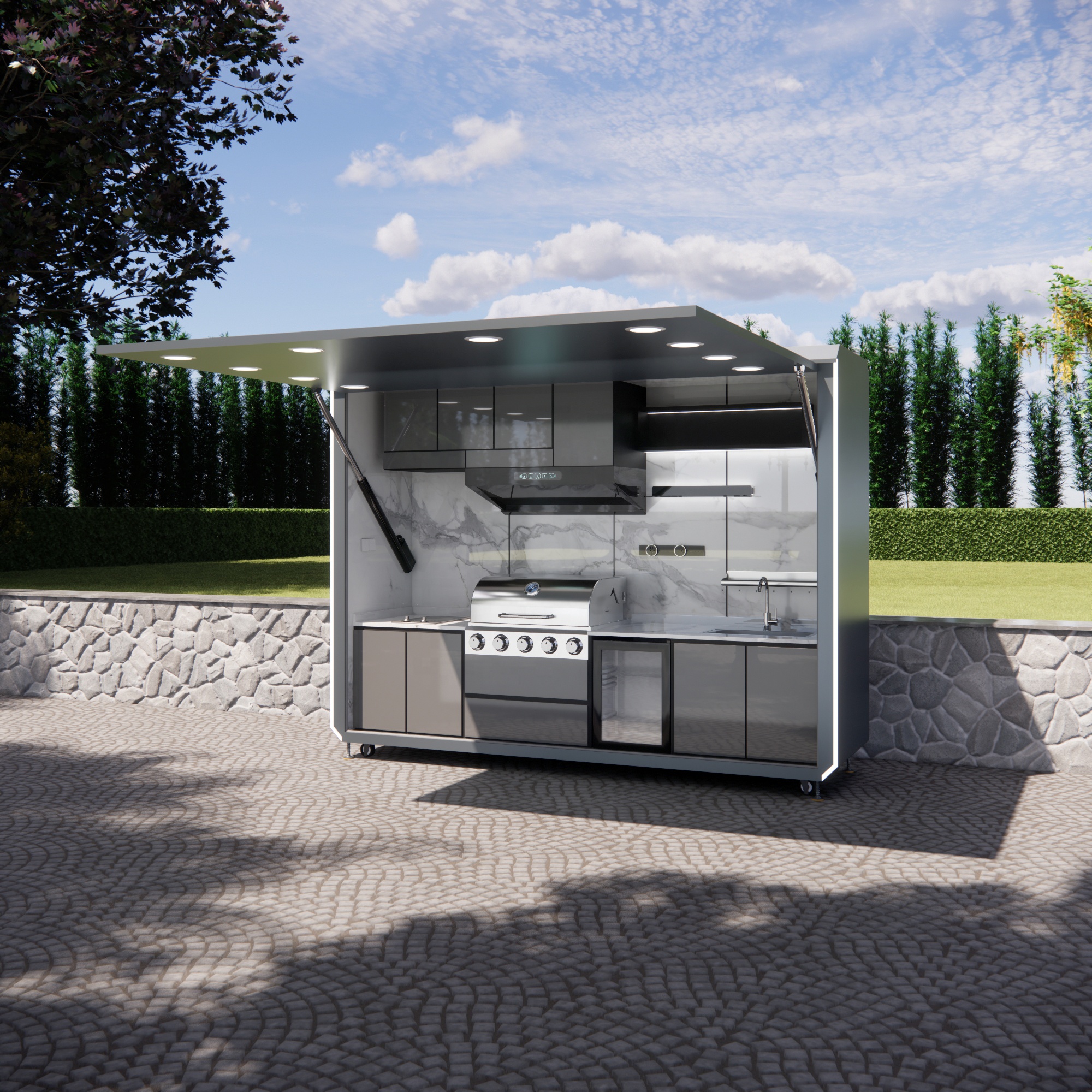 Outdoor Kitchen Stainless Steel BBQ Cabinets Modular Modern Kitchen Set With 1 Year Warranty For Garden Patio