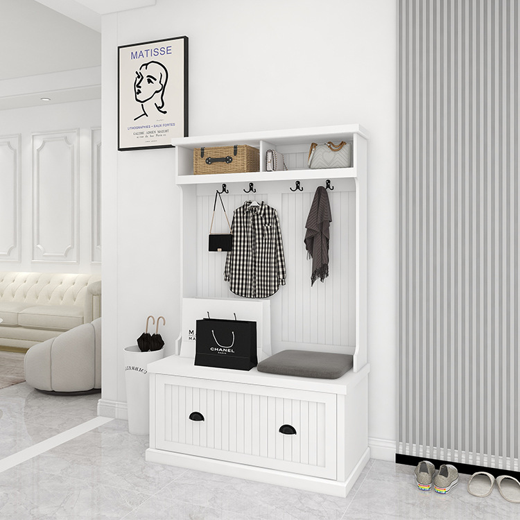 Custom White 3-in-1 Modern Vintage Industrial Entryway Hall Tree -with Coat Rack, Mudroom Bench, Drawer &amp; Living Room Storage
