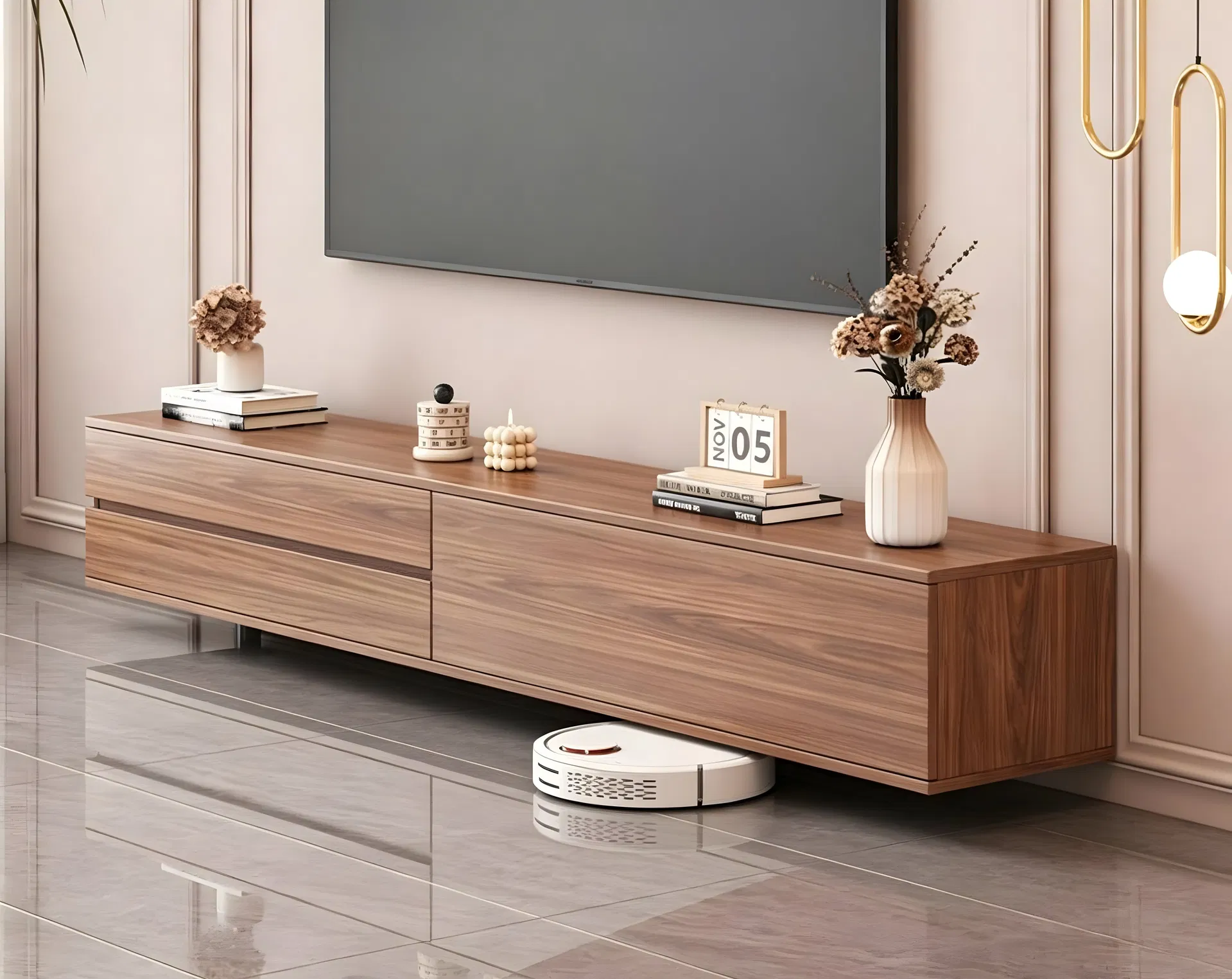 Modern Media Console for Living Room with Hidden Storage Compartments