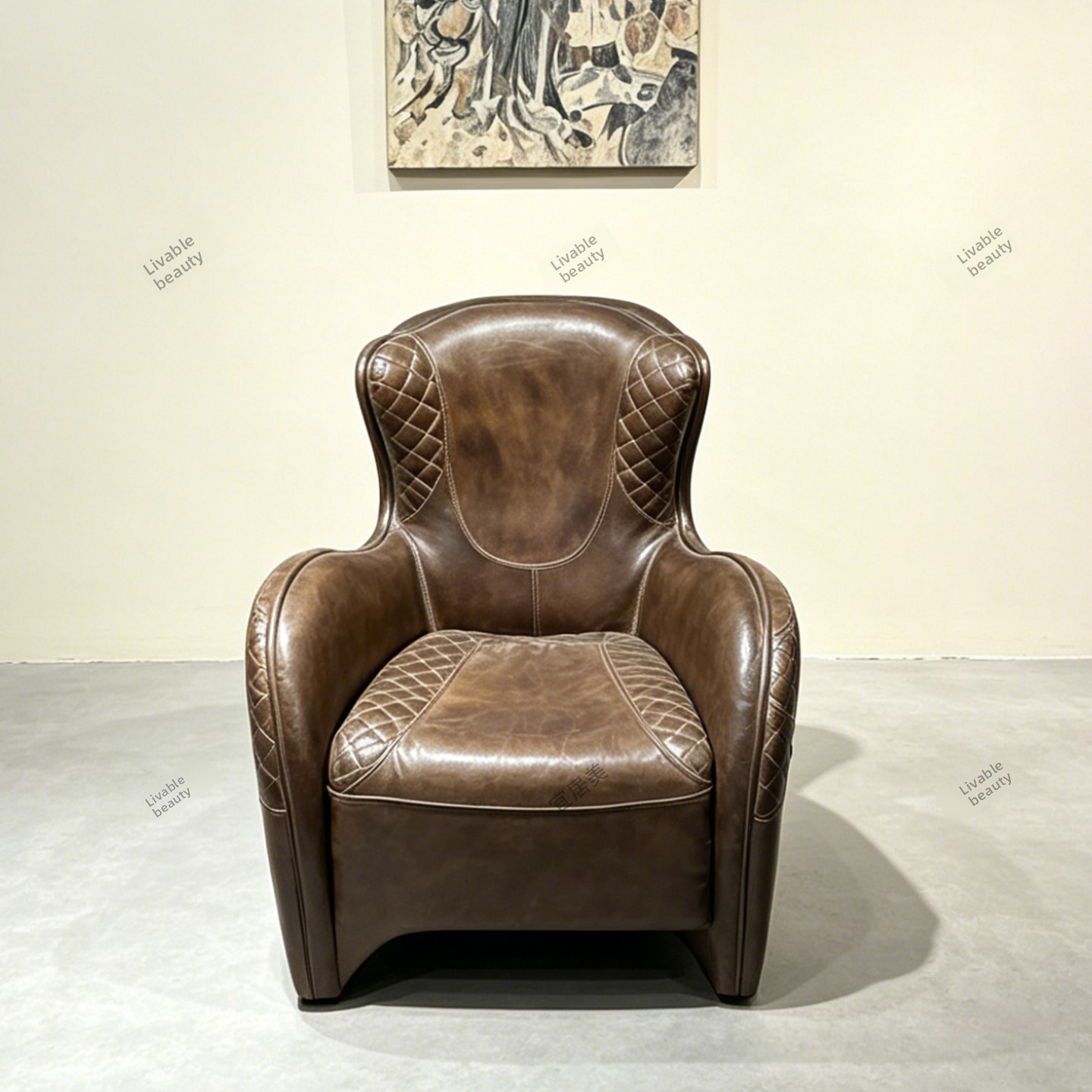 Vintage Sofa Chair American Oil Wax Leather Saddle Chair Single Recliner Armchair High-end Villa LivingRoomCigarRoomPrivate Club