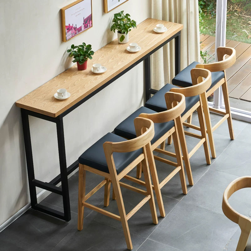 Customizable Commercial Counter Height Bar Stool with Curved Wooden Back and Footrest for Hotel Bar Projects