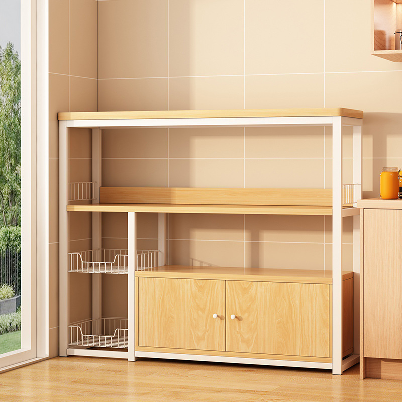 Customized Wooden Modern Kitchen Standing Storage Rack Sideboard Buffet Cabinet with Wire Bracket
