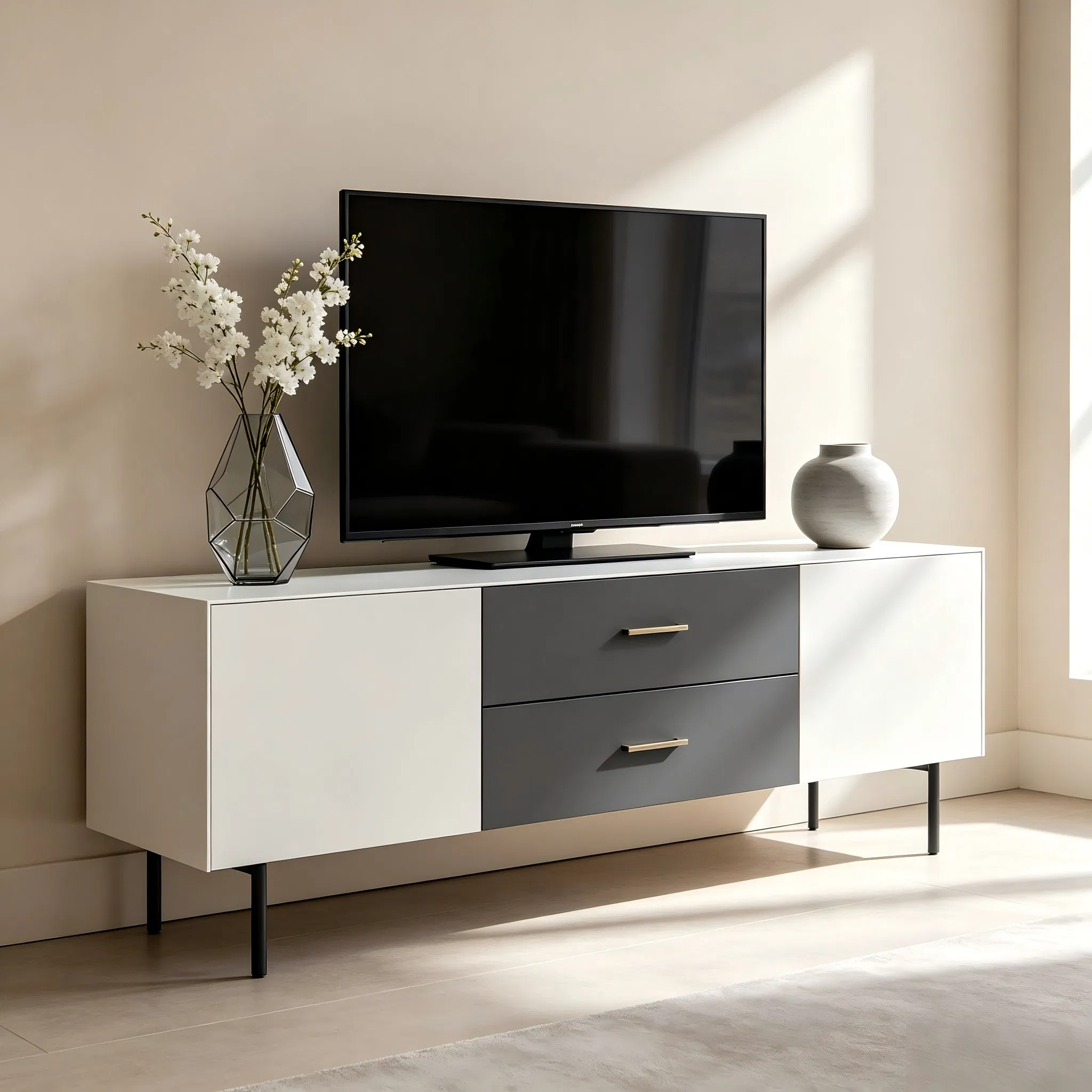 Living Room Wholesale Anbangni / OEM Brand Available Durable Material Wood Media Console