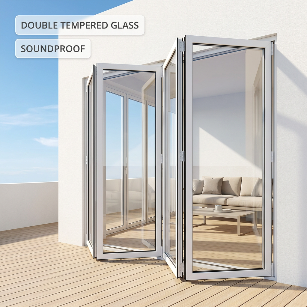 Modern Aluminum Alloy Folding Entry Outdoor Exterior Door Soundproof Double Glazing Waterproof Bifold Accordion Doors Thermal