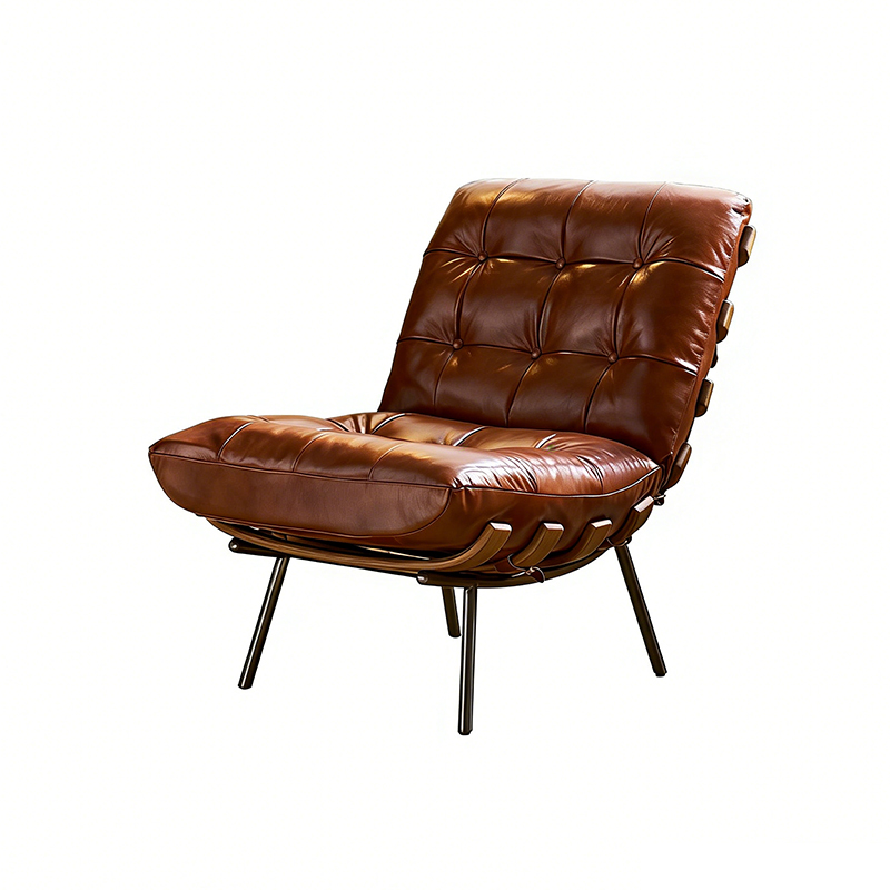 Retro Oil Wax Leather Leisure Chair, 115&deg; Reclining Accent Chair with Removable Cushion for Home Office