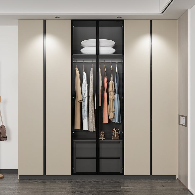 Nordic Light Luxury Wardrobe Wood Wardrobe Open Wardrobes with Lights Drawers Accessories Contemporary Living Room Furniture