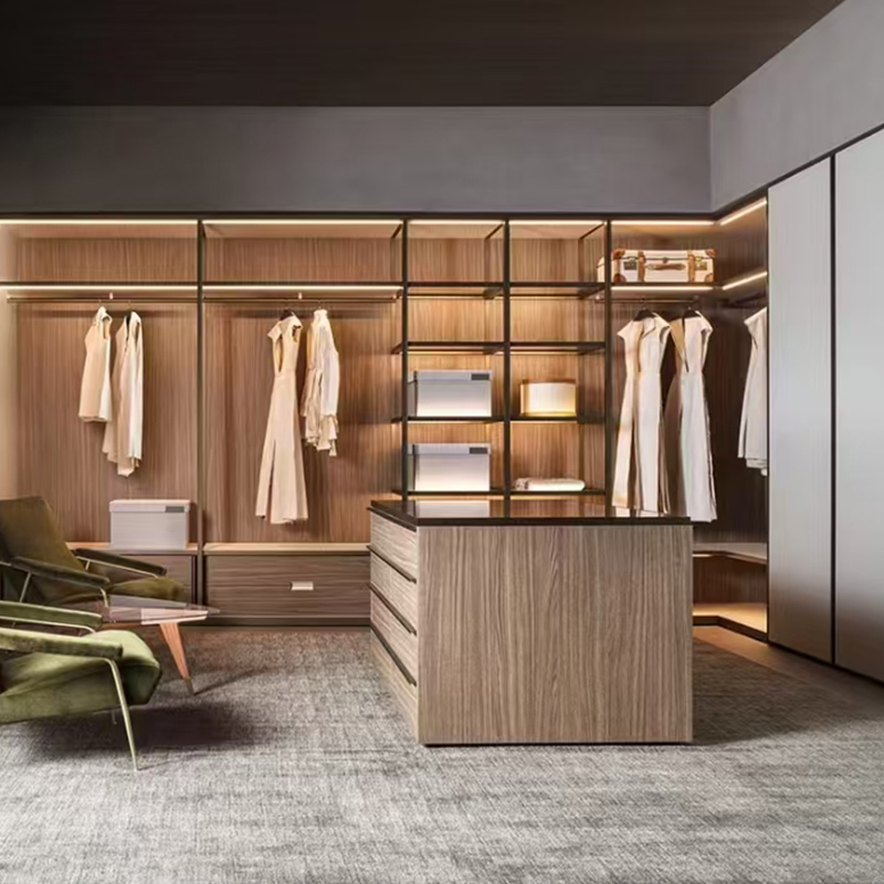 Luxury Modern Wardrobes Custom Island Design Walk-in Wardrobe Closet System Set with Drawers