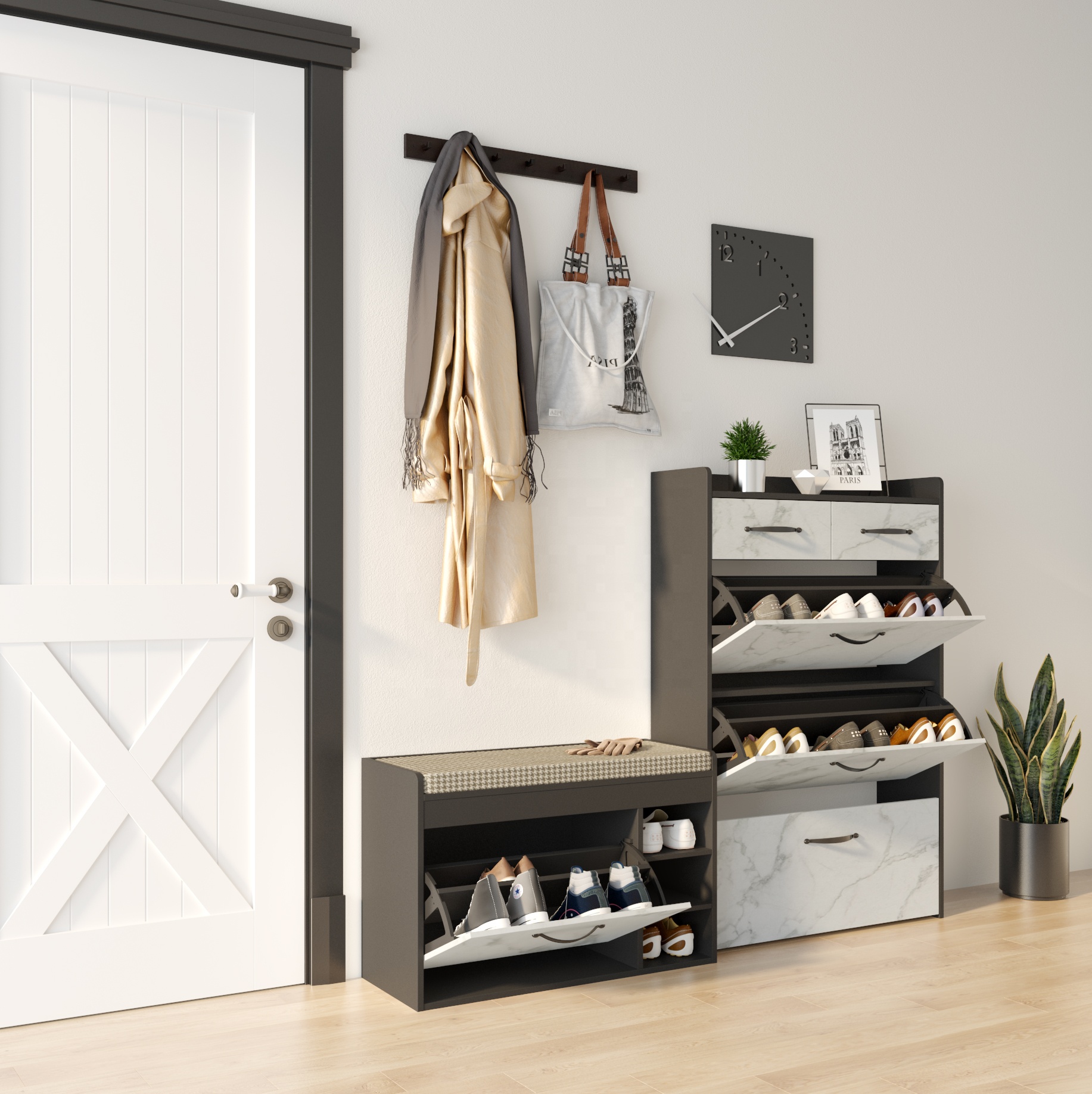Better Home Rustic Farmhouse Eco Particle Board Shoe Storage Cabinet Bench for Living Room Entryway Mudroom Shoe Rack