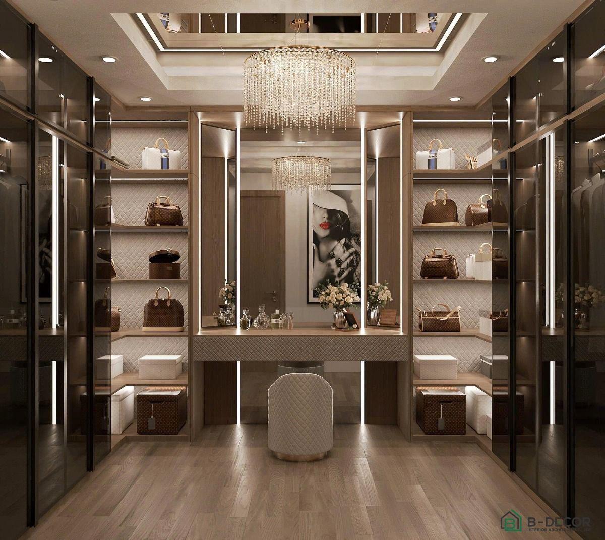 Modern Adjustable Solid Wood Walk-in Closet System 7 Shelves 5+ Drawers Sliding Doors Wall Mount Home Furniture Luxury Bedrooms