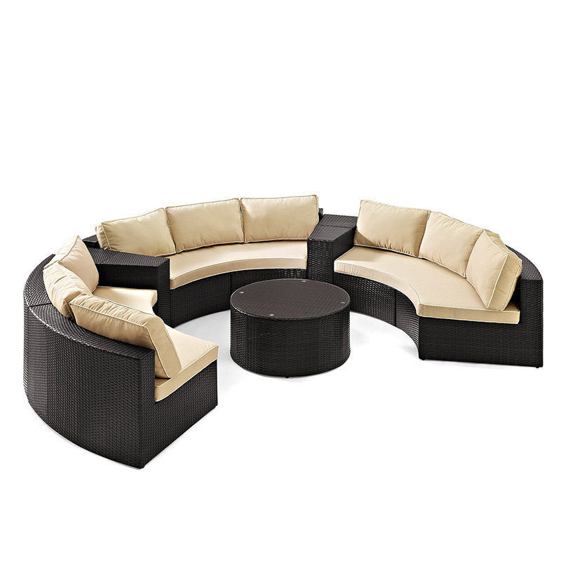 2026 Hot Sale New Modern Outdoor Sofa Rattan Circle Garden Furniture Rattan Wicker Lounger Round Patio Sofa Balcony Outdoor Set