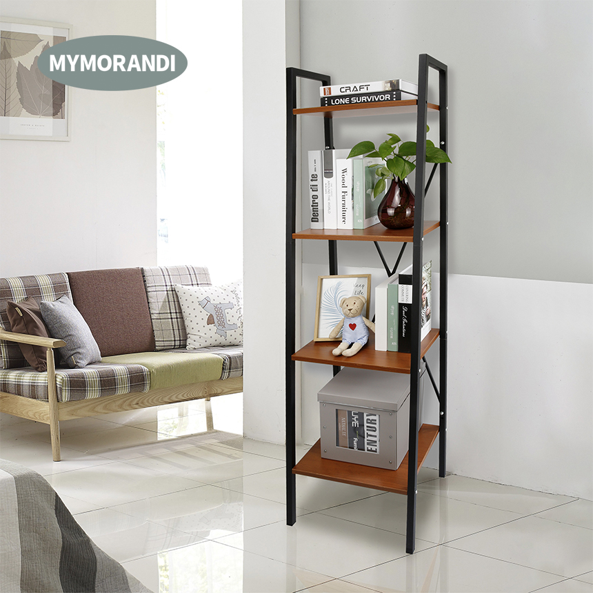 Hot Sale 4 Tiers Industrial Style Wooden Bookshelf Storage Rack for Home