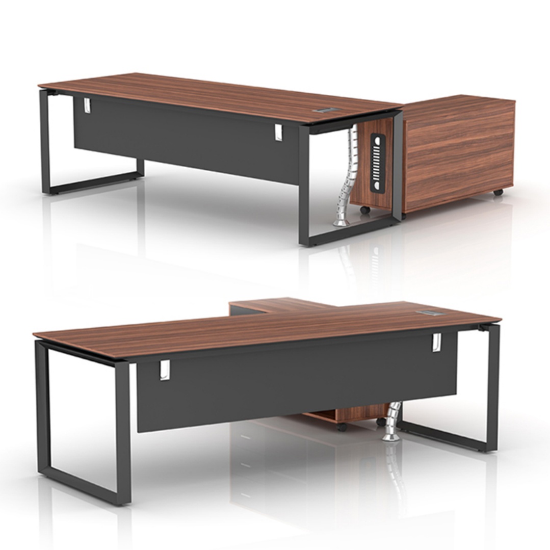 Contemporary Extendable L-Shape Desk with Wooden Panel and Steel Legs for Office Use