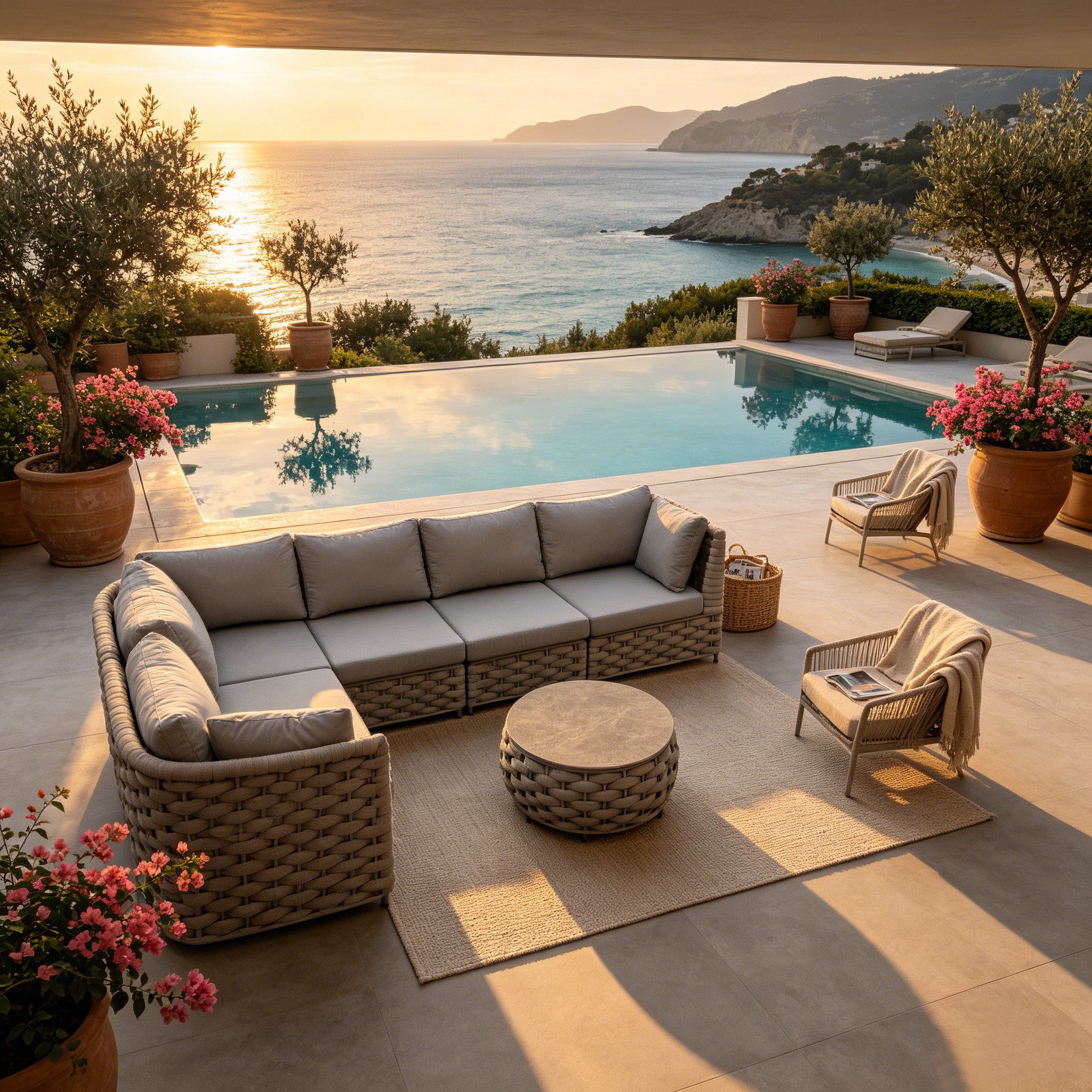 Modern Luxury Outdoor Rope Woven Sofa Set Aluminum Frame Patio Garden Furniture Set for Villa Hotel Backyard