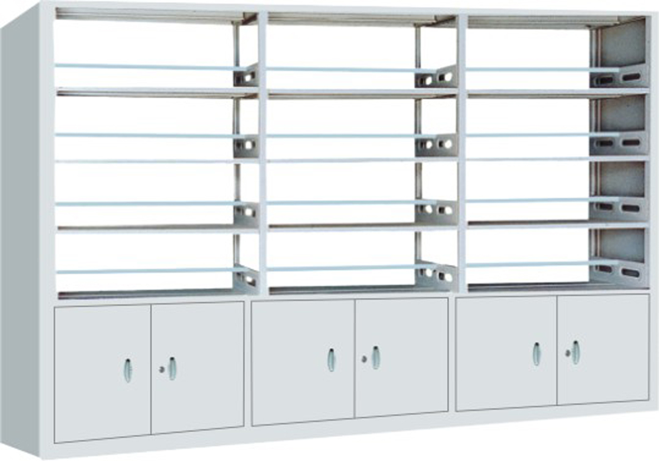 Factory Direct Metal Frame Double Sided 5 Shelves Library School Office Furniture Bookcase Bookshelves