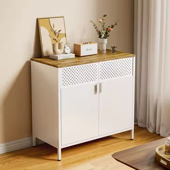 Nordic Modern 2-Door Steel MDF Sideboard Buffet Cabinet Large Capacity Apartment Home Furniture for Home Bar Dining Living Room