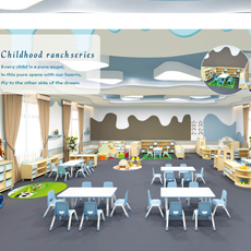 Field Theme Light Blue Wooden Small Class Kindergarten Kids Bedroom Room Furniture Beds