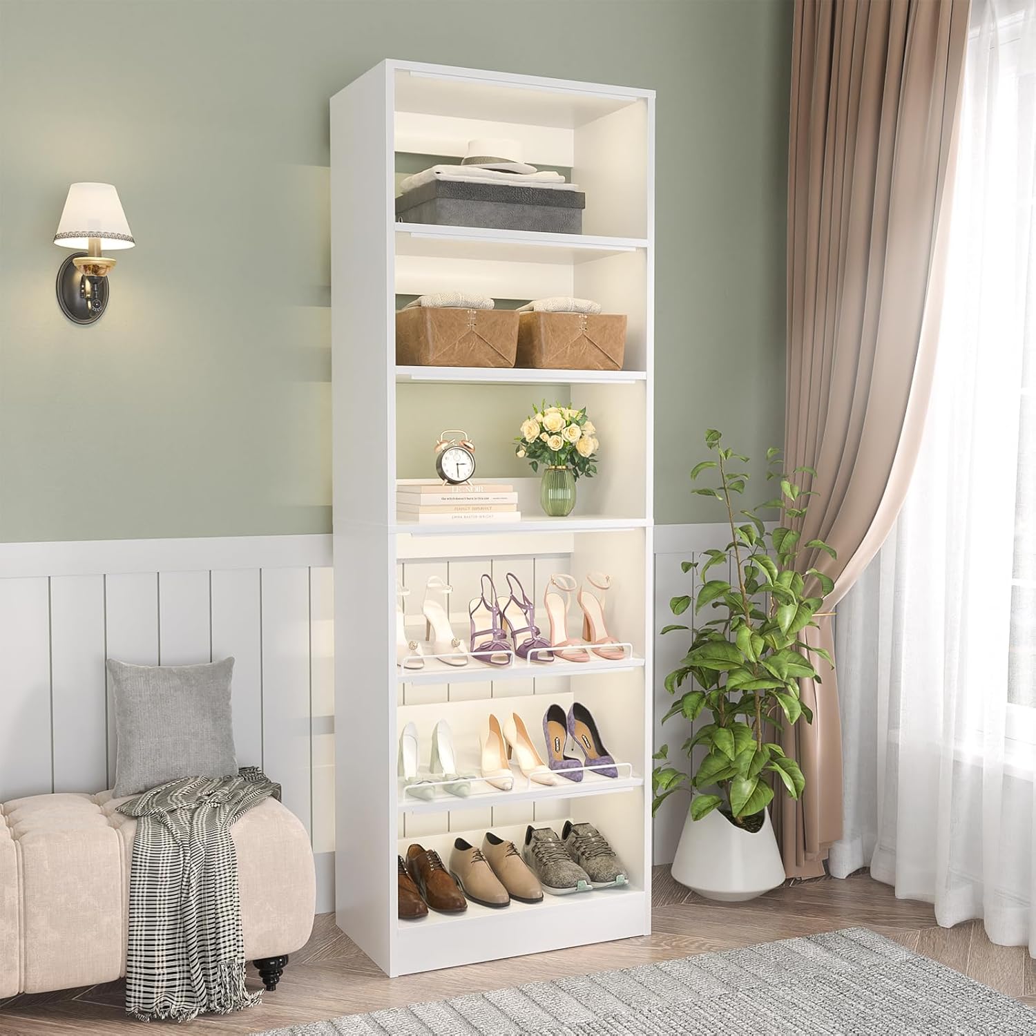Freestanding Wooden Shoe Storage Shelves Heavy Duty Eco-Friendly Space-Saving Shoe Racks 11 Pair Capacity for Bedroom Entryway