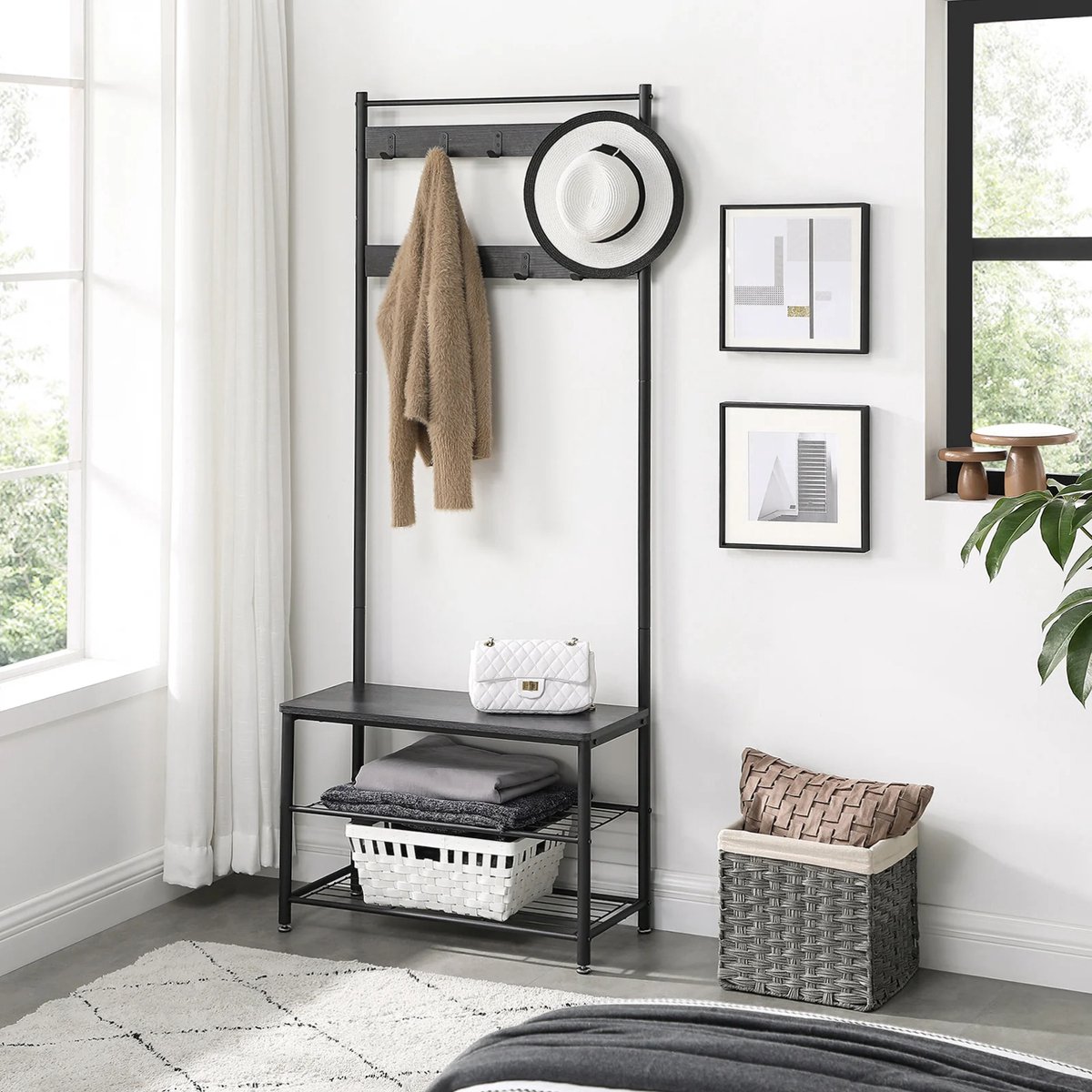 Hall Tree Entryway Bench with Shoe Storage and Hooks 4-in-1 Coat and Shoe Rack for Entryway Mudroom Storage