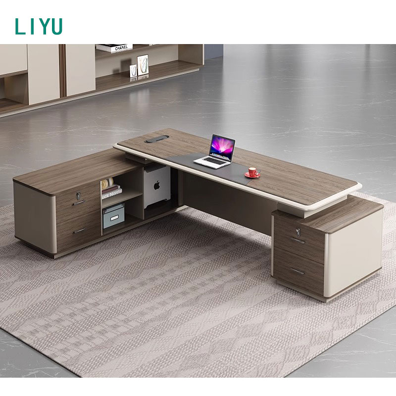 Liyu Furniture CEO Modern Wood L-Shaped Luxury Executive Home Office Desk and Chair Set